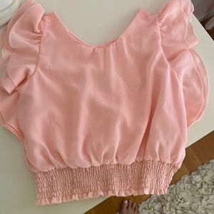 Girls pink flutter sleeve crop top